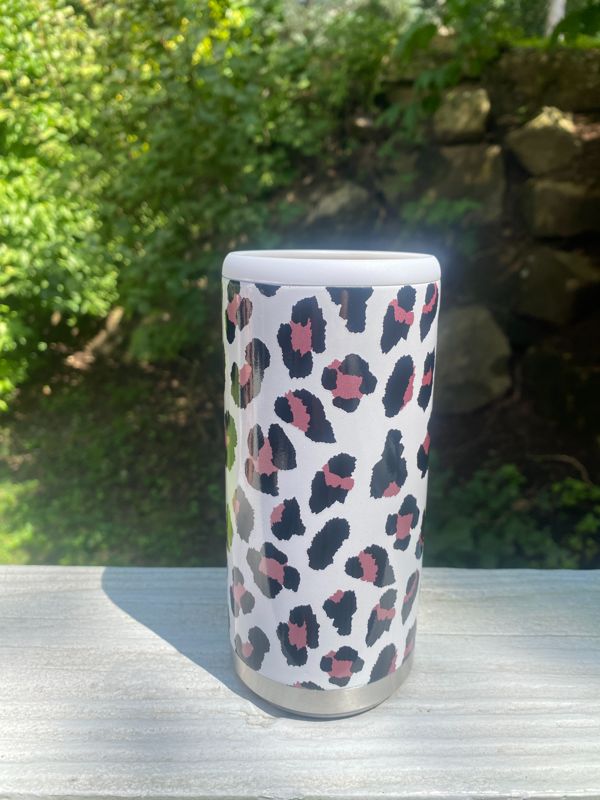 White Leopard Skinny Can Holder