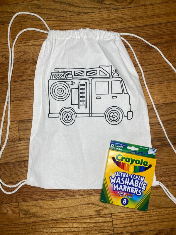 Firetruck Washable Coloring Drawstring Bag