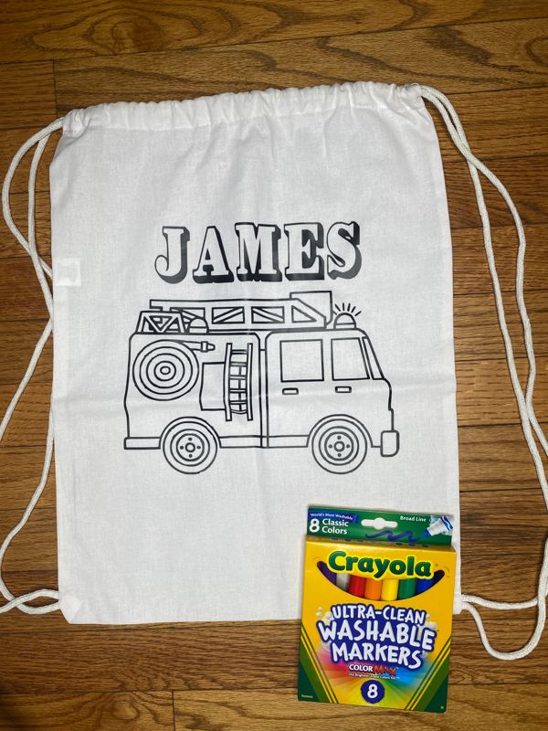 Firetruck "James" Washable Coloring Drawstring Bag