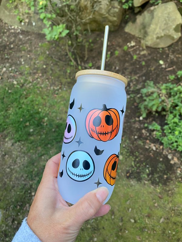 Holographic Skeleton Pumpkin Glass Beer Can