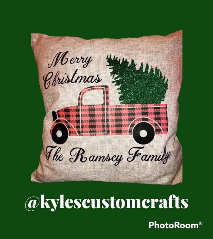 Little Red Truck Christmas Pillow