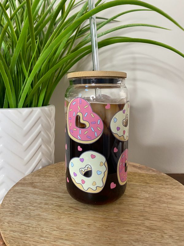 Valentine Donuts Glass Beer Can
