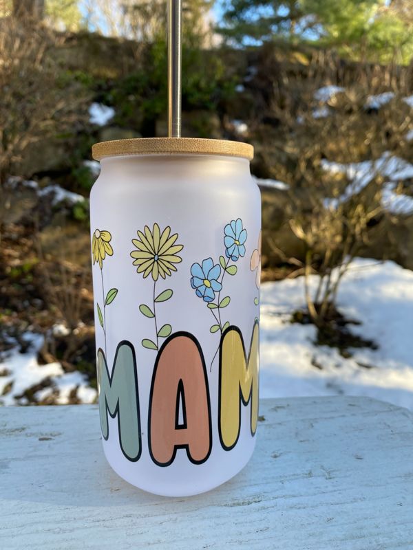 Floral Mama Glass Beer Can