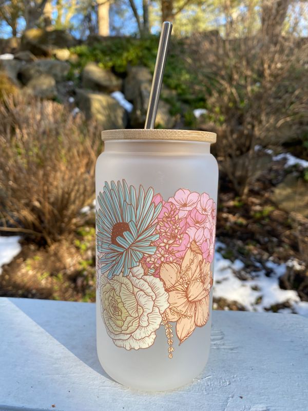 Spring Flowers Glass Beer Can