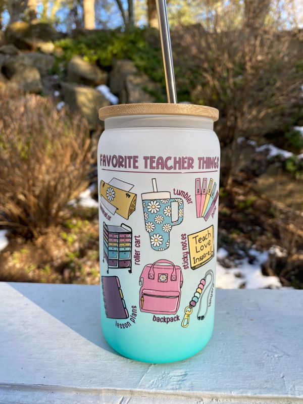 Favorite Teacher Things Glass Beer Can