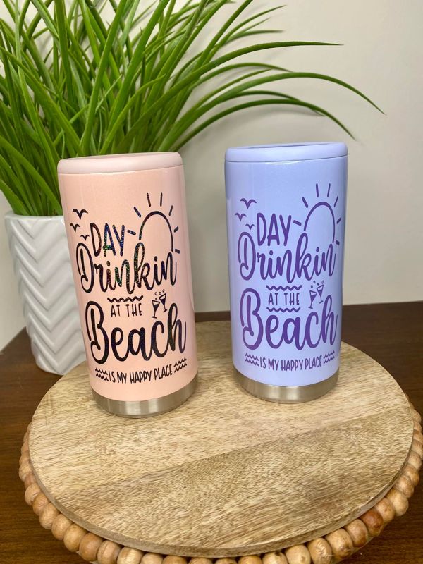 Day Drinking At The Beach Skinny Can Holder