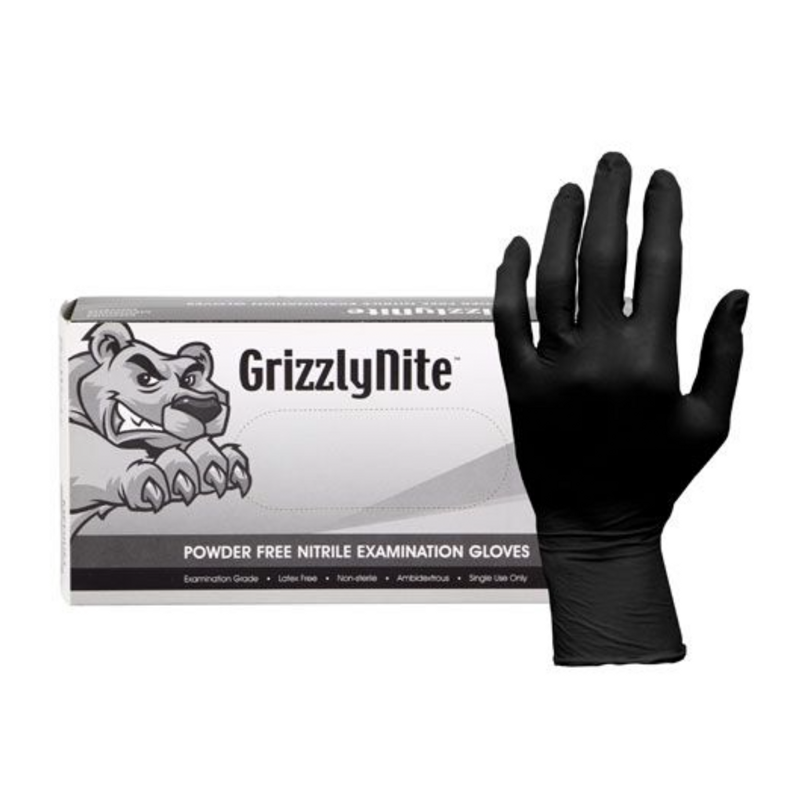 Gloves LARGE Grizzly Nitrile P/F black 100/box H.D. 5.5Mil
