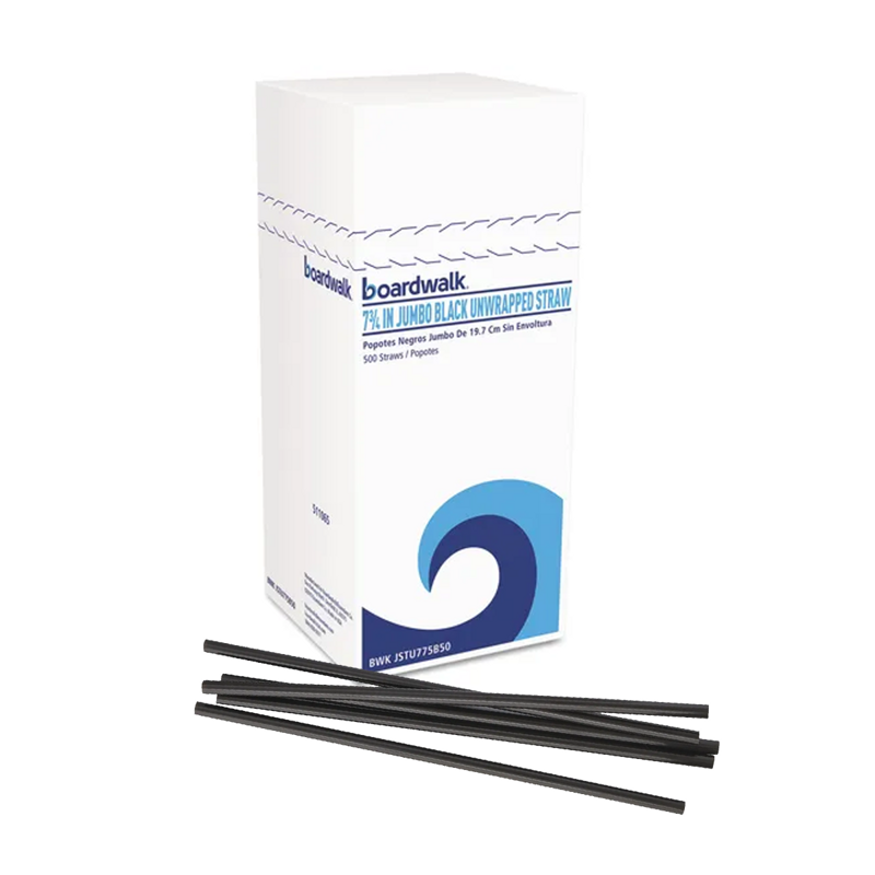 50/250/cs Black 7 3/4" Unwrapped Jumbo Plastic Straws