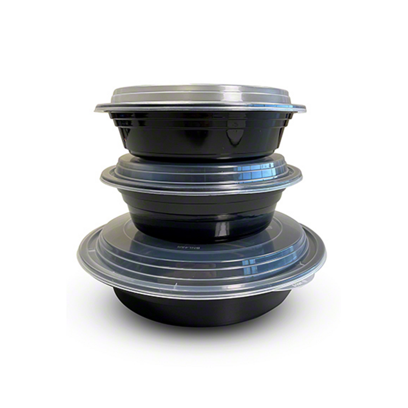 Empress 48 oz 9" Round Container Combo Black Base w/ Clear Lid 150 / cs