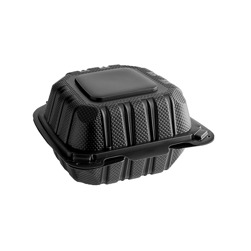 250/cs 6x6x3 Black Mineral Filled PP Hinged Container