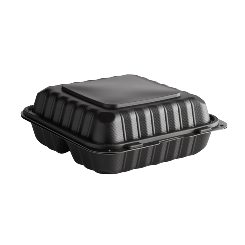 150/cs 9x9x3 Black Mineral Filled PP Hinged Container