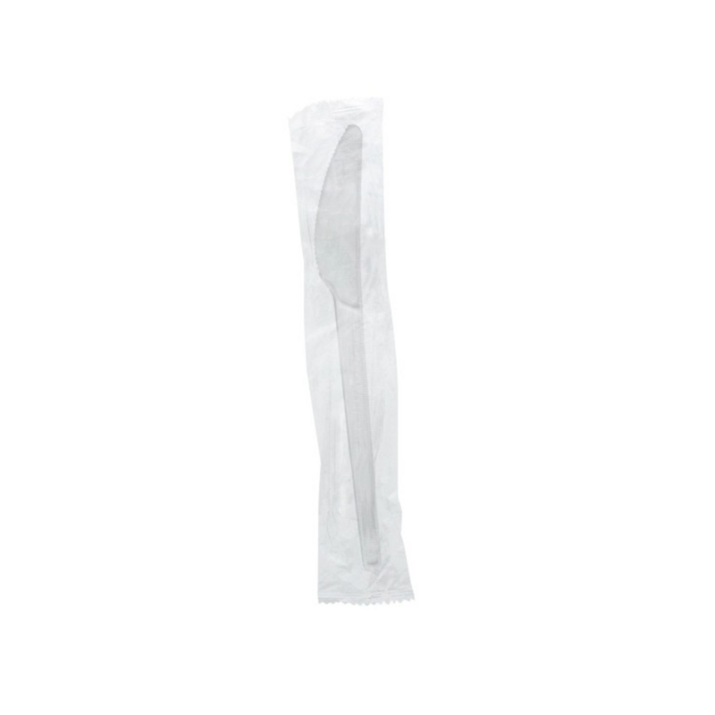 Vegware 6.5" Compostable Knife White CPLA Individual Wrap 1000 / cs