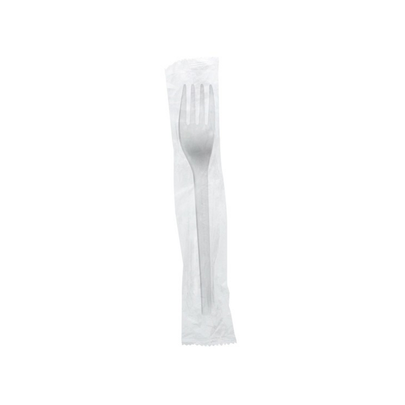 Vegware 6.5" Compostable Fork White CPLA Individual Wrap 1000 / cs