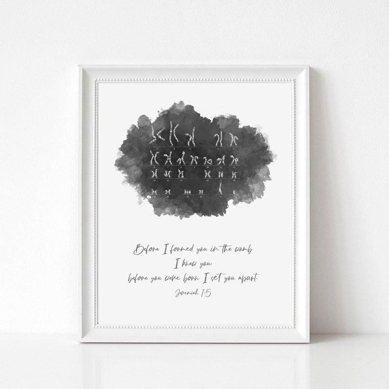 Custom Chromosome Art Print, Karyotype Artwork, DNA, Genetics Watercolor Art, Down Syndrome, Trisomy 21, Special Needs Gift, Jeremiah 1:5