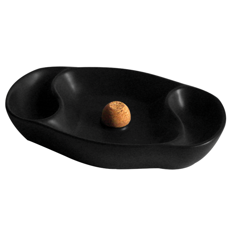 Ceramic Pipe Ashtray Black DOUBLE RACK - OVAL