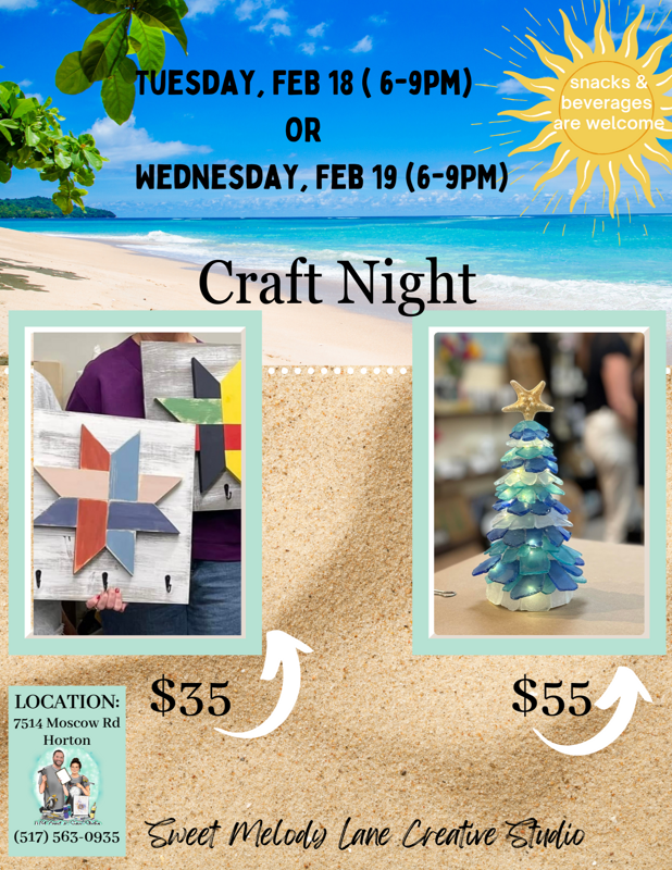 Craft Night (Barn Quilt Key Holder Feb 18  6-9pm)
