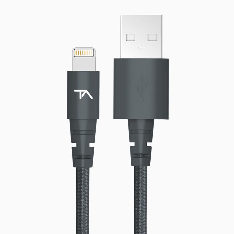 Tech Armor Apple MFi Certified Lightning Cable to USB A - 2FT Space Grey - Tough-Braided Extra-Strong Jacket - Sync/Charge iPhone & iPad