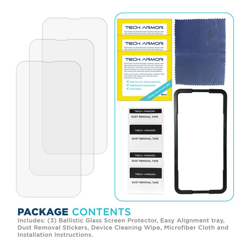Tech Armor 3 Pack Ballistic Glass Screen Protector Compatible for Apple NEW iPhone 17e, 16e, iPhone 14 , iPhone 13 Pro and iPhone 13 5G 6.1 Inch Tempered Glass