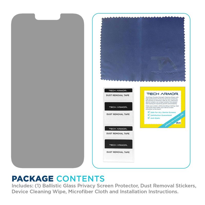 Tech Armor 1 Pack Privacy Ballistic Glass Screen Protector Compatible for Apple NEW iPhone 16e, iPhone 14 , iPhone 13 and iPhone 13 Pro 5G 6.1 Inch Tempered Glass