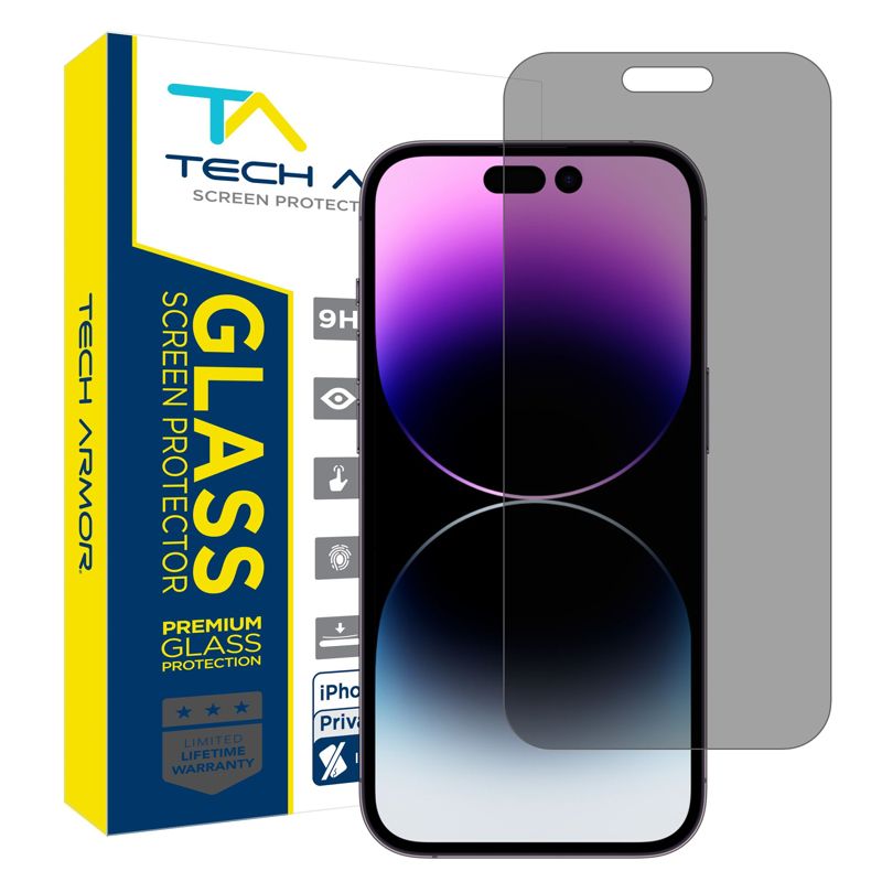 Tech Armor 1 Pack Privacy Ballistic Glass Screen Protector Compatible for Apple NEW iPhone 14 Pro Max 5G 6.7 Inch Tempered Glass 2022 N