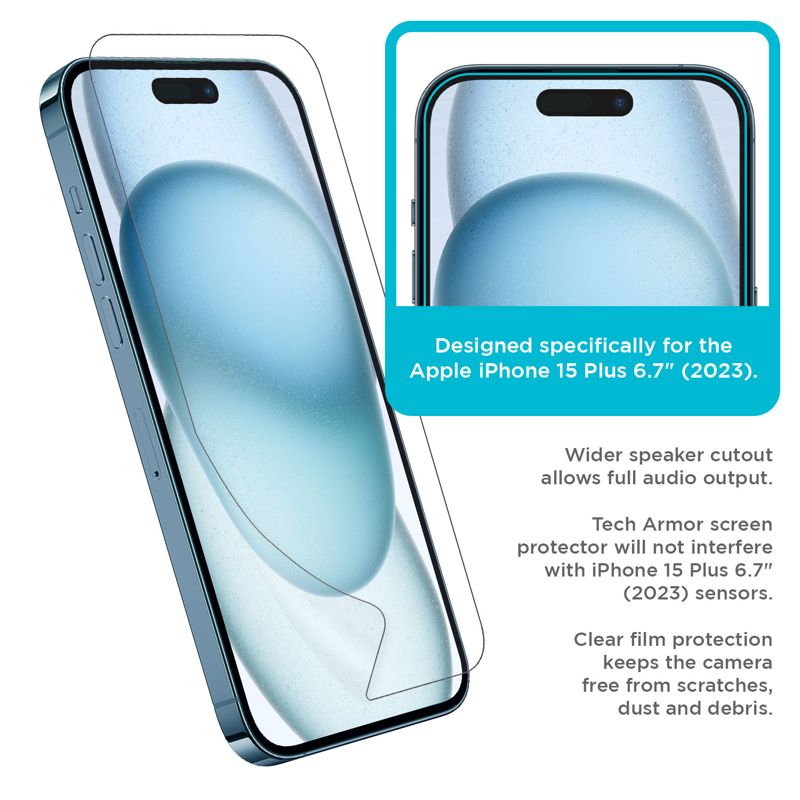 Tech Armor  4 Pack  iPhone 15 Plus Screen Protector 6.7 inch - HD Clear Film, Premium Quality