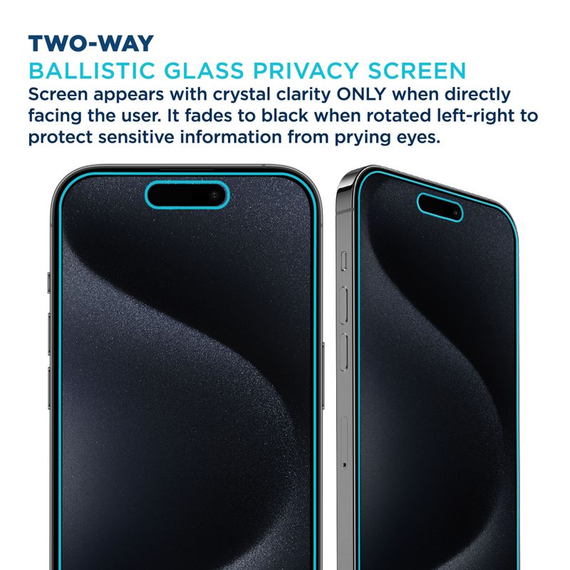 Tech Armor 1 Pack Privacy Screen Protector for iPhone 15 Pro Anti-Spy Case Friendly Easy Installation Ballistic Tempered Glass Bubble Free 3D Touch Support [6.1 inch]