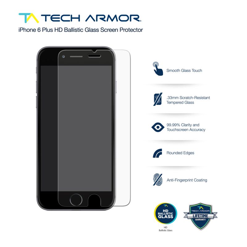 Tech Armor Privacy Ballistic Glass Screen Protector Designed for Apple iPhone 6 Plus and iPhone 6s Plus 5.5 Inch 1 Pack Tempered Glass
