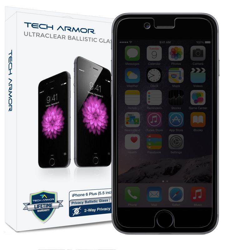 Tech Armor Privacy Ballistic Glass Screen Protector Designed for Apple iPhone 6 Plus and iPhone 6s Plus 5.5 Inch 1 Pack Tempered Glass