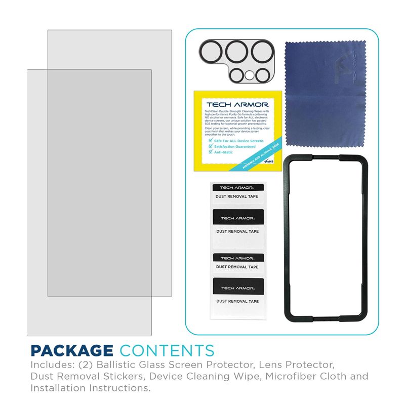 Tech Armor Samsung Galaxy S24 Ultra Screen Protector - 2 Pack, Ballistic Tempered Glass, Case-Friendly Design + Installation Tray with Bonus Lens Protector