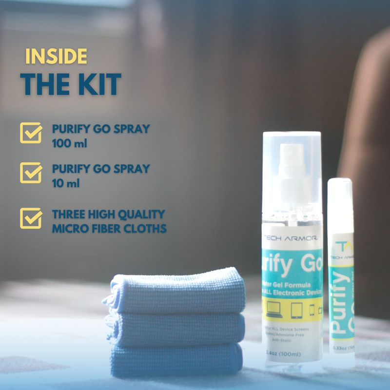 Tech Armor Screen Cleaner Kit [3.4oz +0.8oz] - Best for Smartphones, iPhones, iPads, Eyeglasses, e-Readers, Laptops, TV Screens and Monitors, Includes 3 Premium Microfiber Cloths