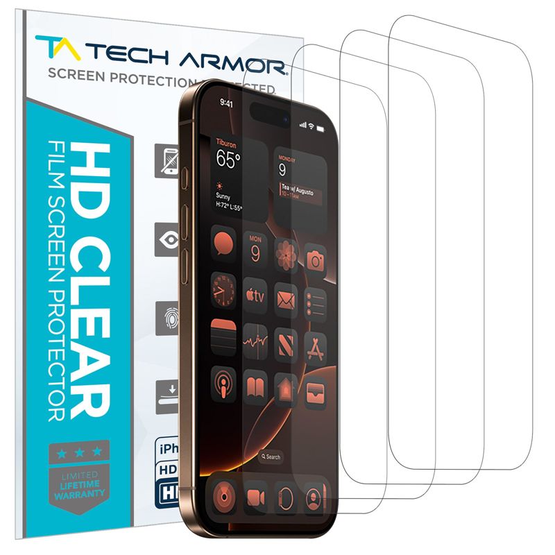 Tech Armor 4 Pack iPhone 16 Pro Screen Protector  - HD Clear Film, Premium Quality