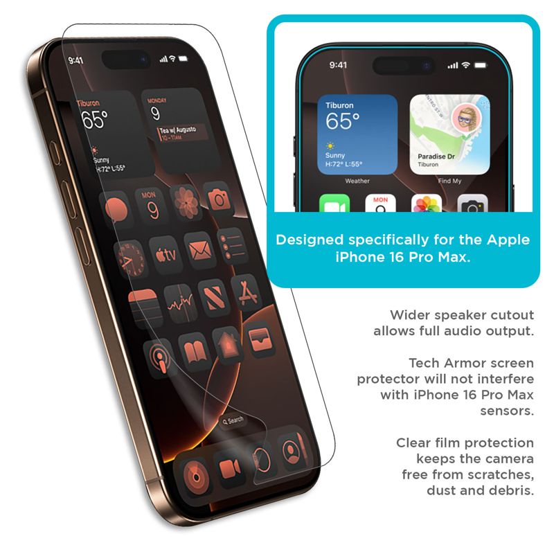 Tech Armor  4 Pack iPhone 16 Pro Max Screen Protector - HD Clear Film, Crystal Clear Clarity,  Premium Quality