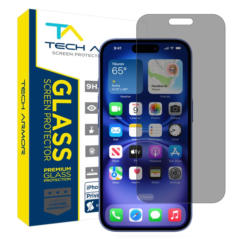 Tech Armor Privacy Screen Protector for iPhone 16 - Ballistic Tempered Glass, Anti-Spy, Case Friendly, Easy Installation, Bubble Free, Touch Support, 1 Pack