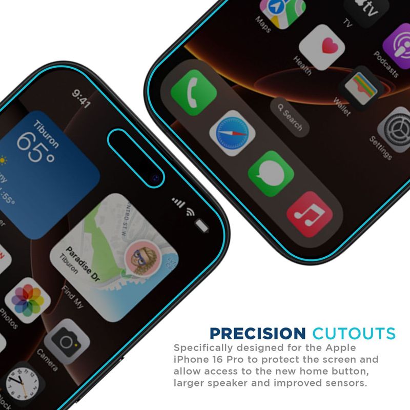 Tech Armor Privacy Screen Protector for iPhone 16 Pro - Ballistic Tempered Glass, Anti-Spy, Case Friendly, Easy Installation, Bubble Free, Touch Support, 1 Pack