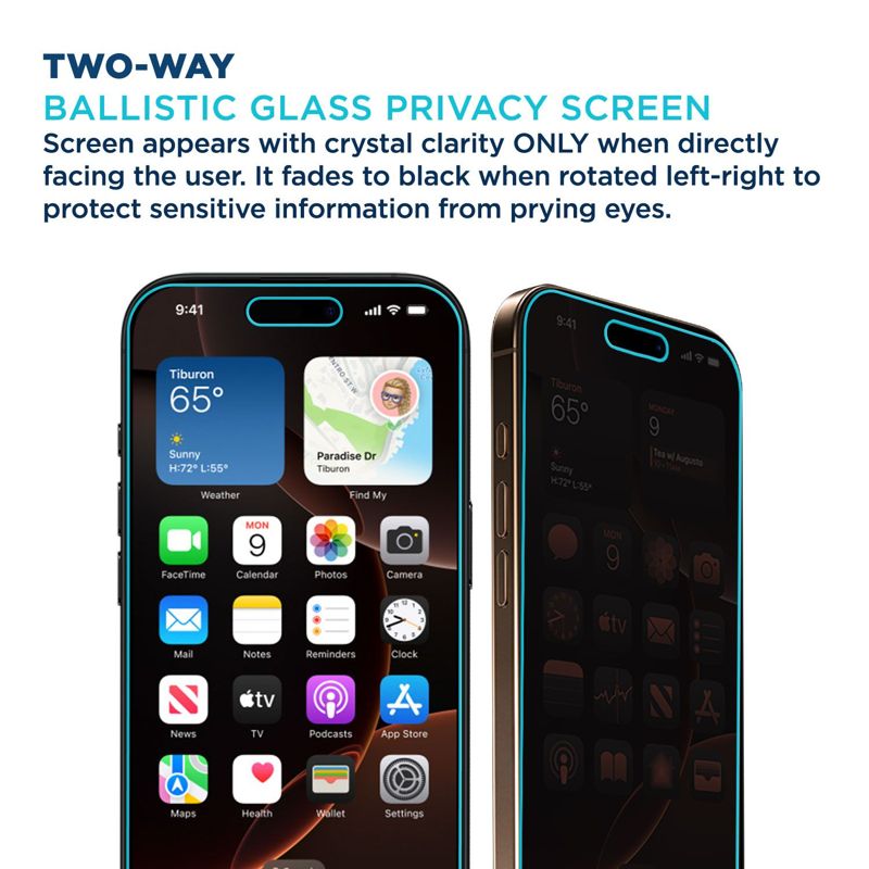 Tech Armor Privacy Screen Protector for iPhone 16 Pro - Ballistic Tempered Glass, Anti-Spy, Case Friendly, Easy Installation, Bubble Free, Touch Support, 1 Pack