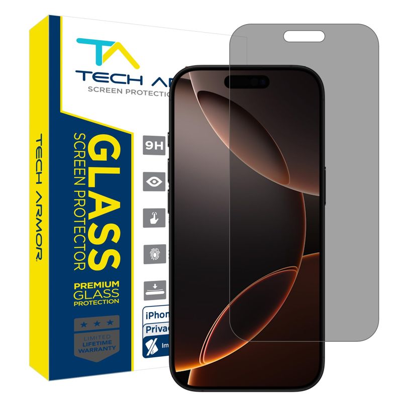 Tech Armor Privacy Screen Protector for iPhone 16 Pro - Ballistic Tempered Glass, Anti-Spy, Case Friendly, Easy Installation, Bubble Free, Touch Support, 1 Pack