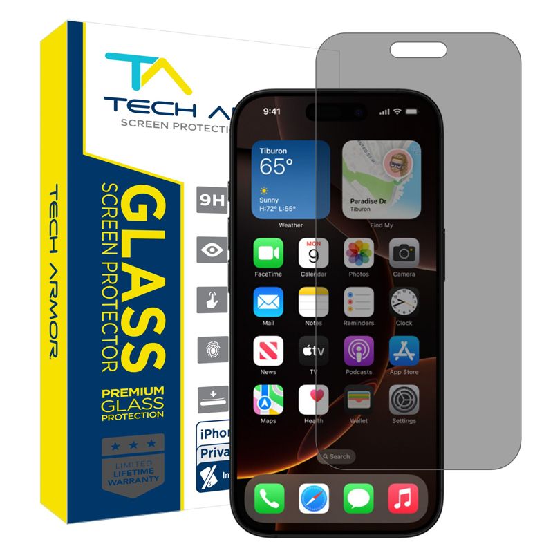 Tech Armor Privacy Screen Protector for iPhone 16 Pro Max - Ballistic Tempered Glass, Anti-Spy, Case Friendly, Easy Installation, Bubble Free, Touch Support, 1 Pack