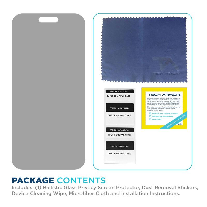 Tech Armor Privacy Screen Protector for iPhone 16 Pro Max - Ballistic Tempered Glass, Anti-Spy, Case Friendly, Easy Installation, Bubble Free, Touch Support, 1 Pack