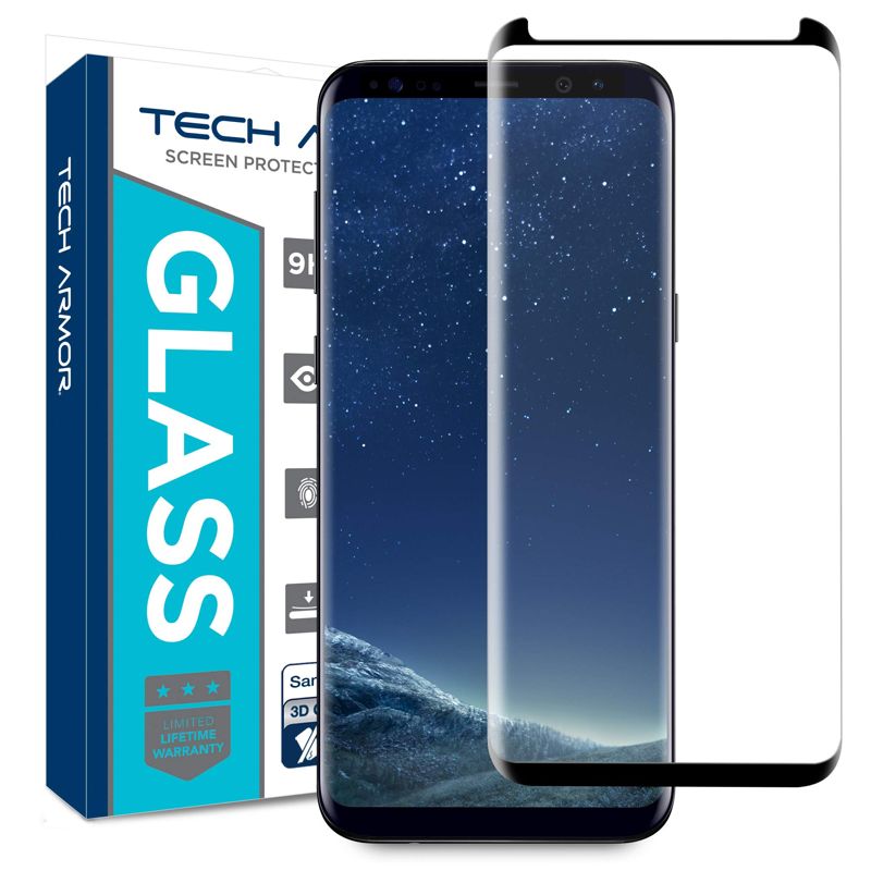 Tech Armor 3D Curved Ballistic Glass Screen Protector for Samsung Galaxy S8 ( 2017 ) 1 Pack Tempered Glass