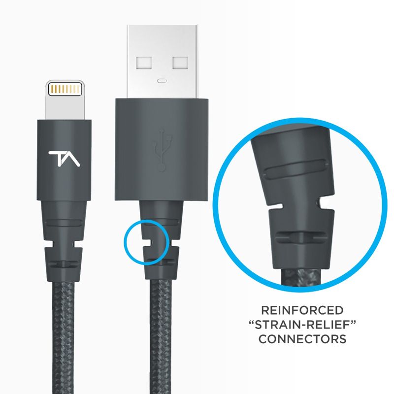 Tech Armor Apple MFi Certified Lightning to USB Sync/Charge Cable Compatible with iPhone or iPad, Made with Kevlar, Tough-Braided Extra-Strong Jacket (Space Gray, 6 Feet)