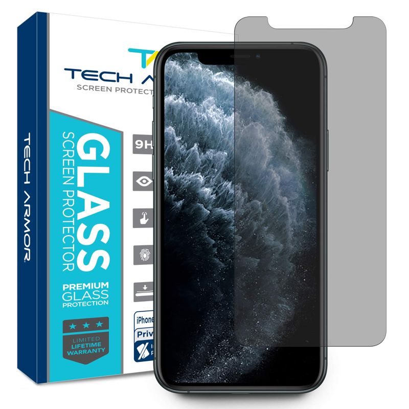 Tech Armor Privacy Ballistic Glass Screen Protector Designed for Apple iPhone 11 Pro , iPhone X and iPhone Xs 5.8 Inch 1 Pack 2019 Tempered Glass