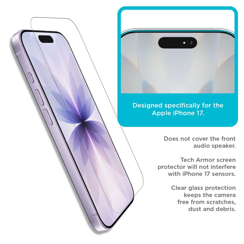 Tech Armor iPhone 17 Screen Protector 6.3 inch - HD Clear Film, Crystal Clear Clarity, 4 Pack