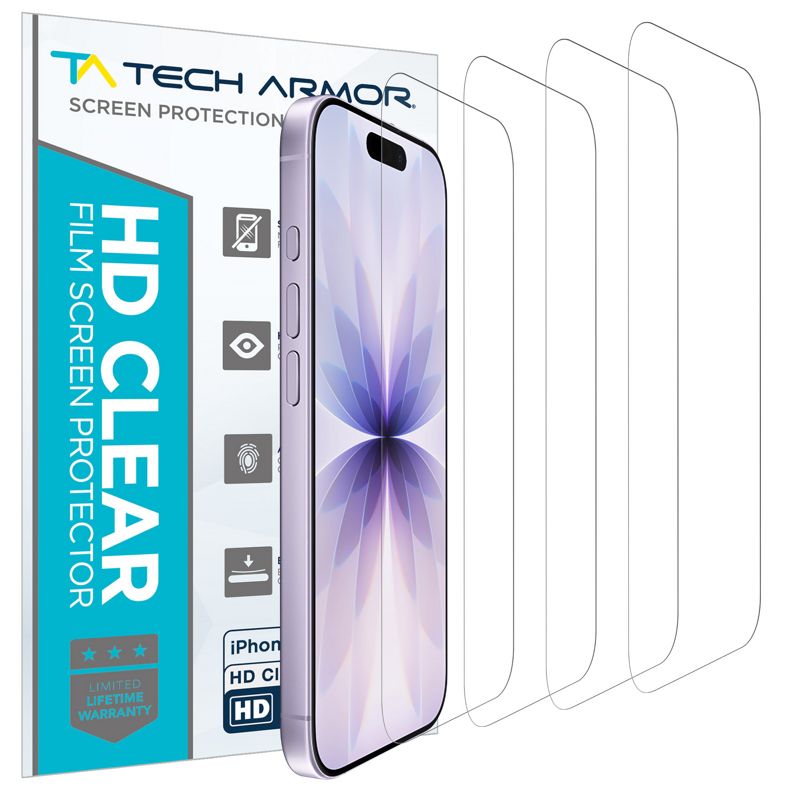 Tech Armor iPhone 17 Screen Protector 6.3 inch - HD Clear Film, Crystal Clear Clarity, 4 Pack