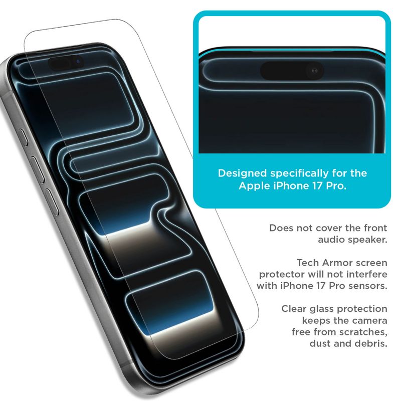 Tech Armor 4 Pack iPhone 17 Pro Screen Protector 6.3 inch - HD Clear Film, Crystal Clear Clarity, Premium Quality