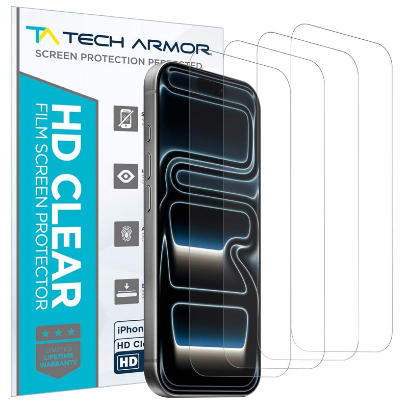 Tech Armor 4 Pack iPhone 17 Pro Screen Protector 6.3 inch - HD Clear Film, Crystal Clear Clarity, Premium Quality