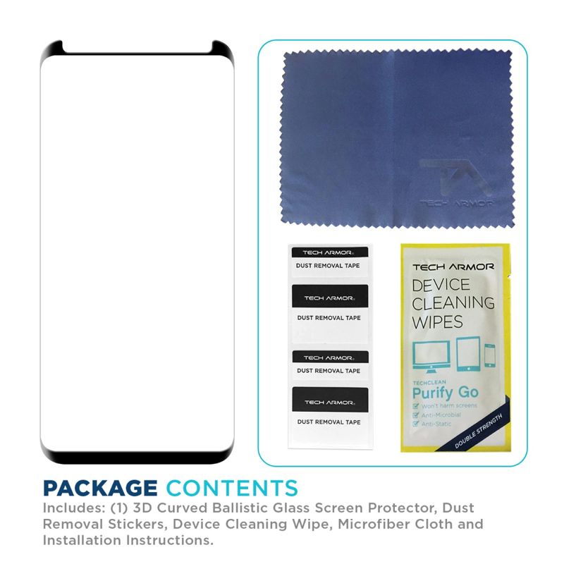 Tech Armor 3D Curved HD Clear Ballistic Glass Screen Protector Designed for Samsung Galaxy S9 Plus ( 2018 ) 1 Pack Tempered Glass