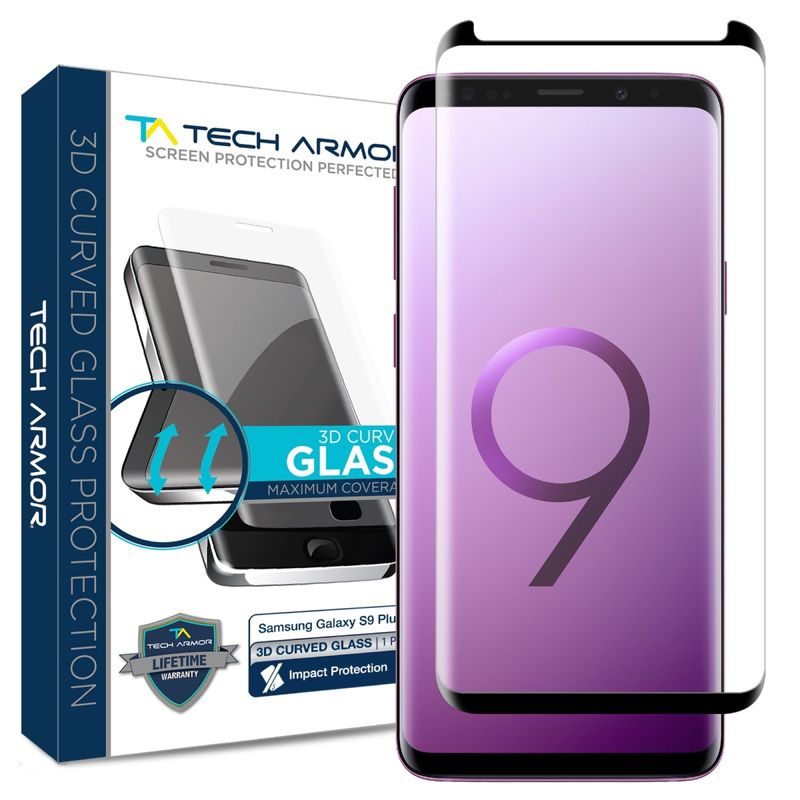 Tech Armor 3D Curved HD Clear Ballistic Glass Screen Protector Designed for Samsung Galaxy S9 Plus ( 2018 ) 1 Pack Tempered Glass