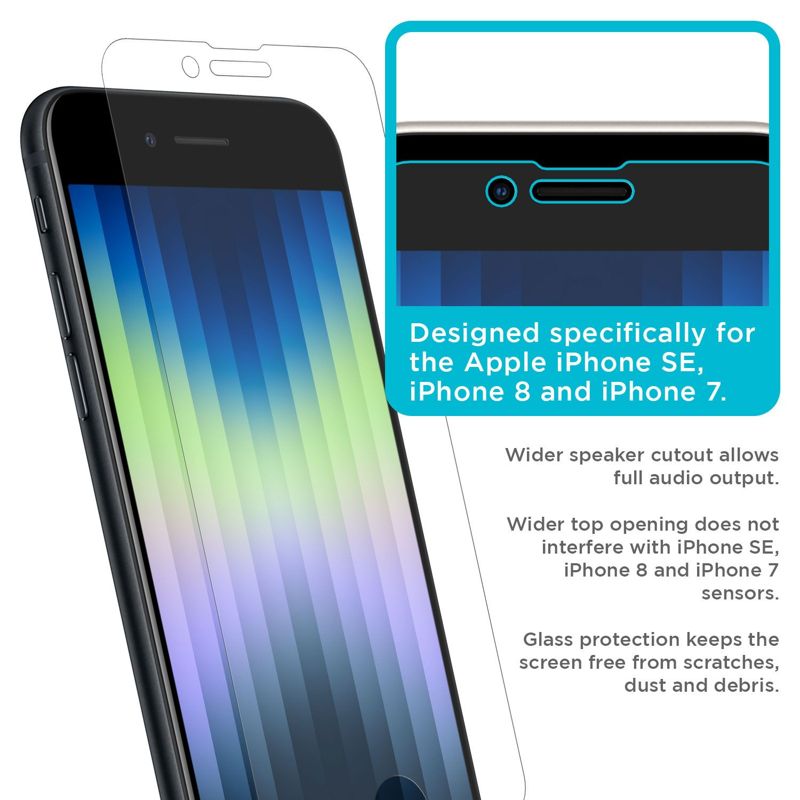 Tech Armor Ballistic Glass Screen Protector Designed for Apple iPhone SE 3 (2022), iPhone SE 2 (2020) , iPhone 8 and iPhone 7 ( 4.7 Inch ) 3 Pack Tempered Glass