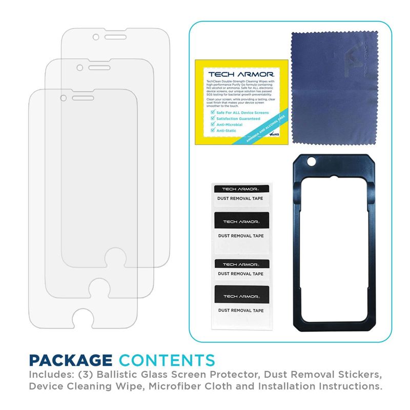 Tech Armor Ballistic Glass Screen Protector Designed for Apple iPhone SE 3 (2022), iPhone SE 2 (2020) , iPhone 8 and iPhone 7 ( 4.7 Inch ) 3 Pack Tempered Glass