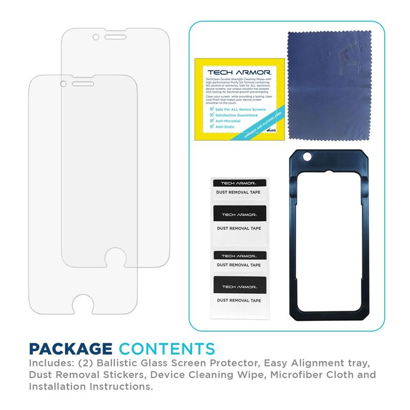 Tech Armor Ballistic Glass Screen Protector Designed for Apple iPhone SE 3 (2022), iPhone SE 2 (2020) , iPhone 6 , 6S , 7, 8 ( 4.7 Inch ) 2 Pack Tempered Glass